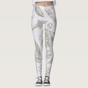 Leggings Coquilles de mer gris sauge doux croquis Antique N