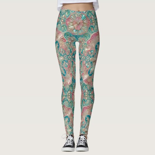 Leggings ~ Coquilles Turquoise Rose ~ (Devant)