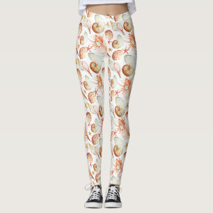 Leggings Corail Avec Coquillages Et Crabes Motif