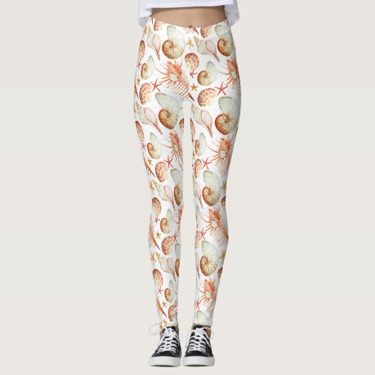 Leggings Corail Avec Coquillages Et Crabes Motif (Devant)