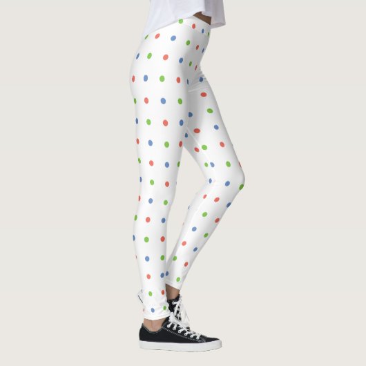 Leggings Corail bleu vert Polka Motif sur blanc (Droite)
