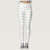 Leggings Corail bleu vert Polka Motif sur blanc (Devant)