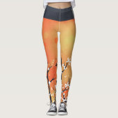 Leggings Corail floral de printemps à fleurs d'épines noire (Devant)