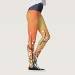 Leggings Corail floral de printemps à fleurs d'épines noire<br><div class="desc">Un joli tableau blanc en fleurs d'épine noire sur un arrière - plan de corail orange.</div>