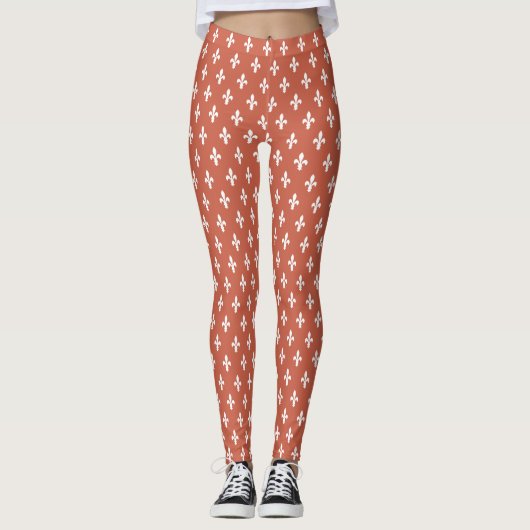 Leggings Corail foncé Fleur de Lys victorienne (Devant)