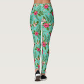Leggings Corail Tropical Fleur Été Sur Turquoise (Dos)