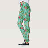 Leggings Corail Tropical Fleur Été Sur Turquoise (Gauche)