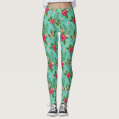 Leggings Corail Tropical Fleur Été Sur Turquoise (Devant)