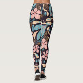 Leggings Coral Blue Floral Dark Print (Dos)