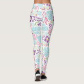 Leggings Coral rose floral vert et Motif Art déco bleu (Dos)