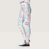 Leggings Coral rose floral vert et Motif Art déco bleu (Gauche)