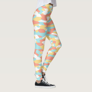 Leggings Coral rouge jaune clair Motif Camouflage bleu clai