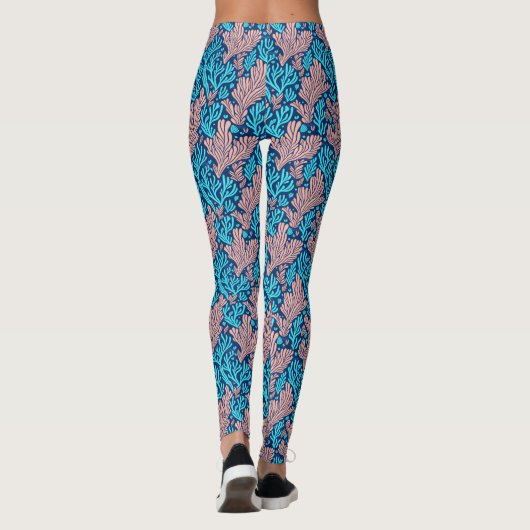 Leggings Coraux Bleus Et Rose cool Océan Motif Aquatique (Dos)