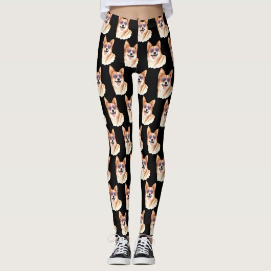 Leggings Corgi aux lunettes de soleil roses (Devant)
