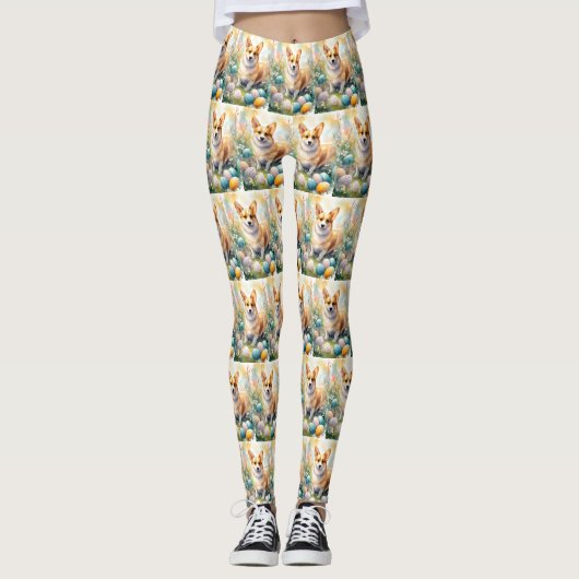 Leggings Corgi avec œufs de Pâques vacances (Devant)
