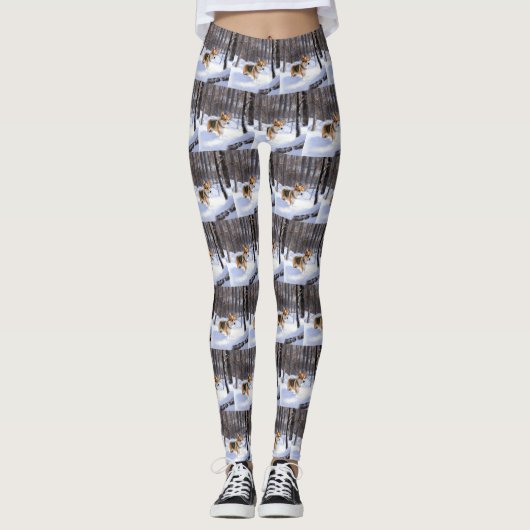 Leggings Corgi laisse neiger Noël (Devant)