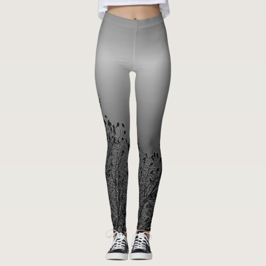 Leggings Corneilles dans les arbres en charbon de bois (Devant)
