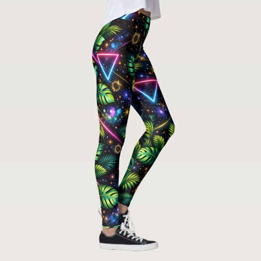Leggings Cosmic Jungle Neon Galaxy Tropical Activewear (Droite)