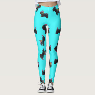 Leggings Cosmic Scottie Terrier arrière - plan turquois