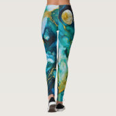 Leggings Cosmos d'encre d'alcool bleu vert or (Dos)