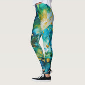 Leggings Cosmos d'encre d'alcool bleu vert or (Gauche)