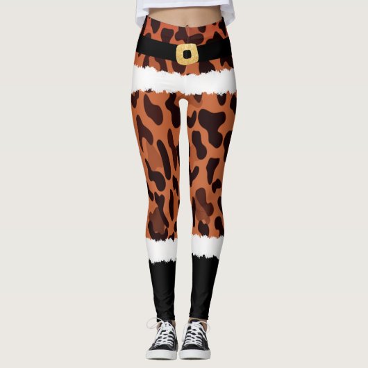 Leggings Costume Brown Empreinte de léopard Père Noël Noël (Devant)