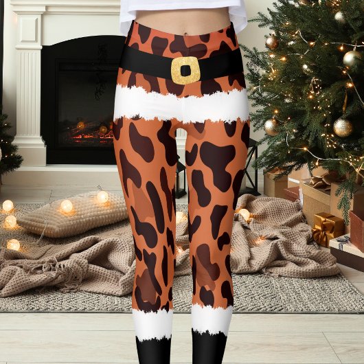 Leggings Costume Brown Empreinte de léopard Père Noël Noël