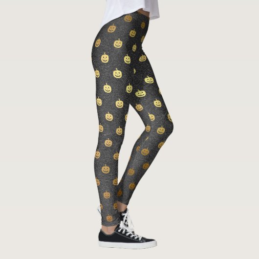 Leggings Costume Citrouille Halloween noir et or huile (Droite)