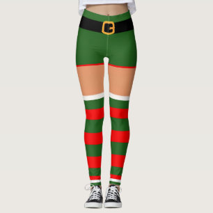 Leggings Costume Elfe de Noël Rouge Vert Légendes rayées