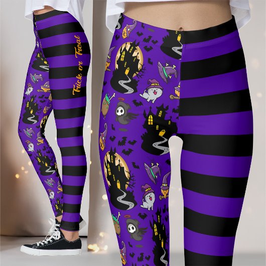 Leggings Costume Halloween Sorcière Noire Et Violet