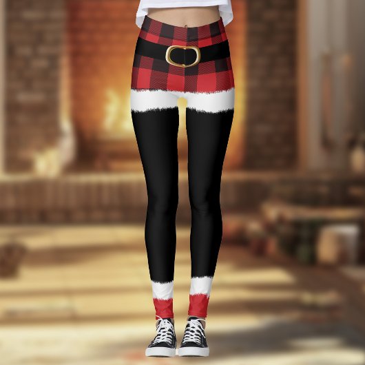 Leggings Costume Père Noël Plaid Moderne Mignonne Noël Drôl