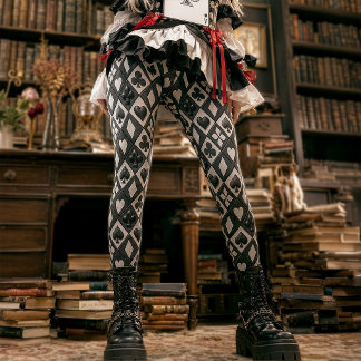 Leggings Costumes de cartes à jouer diamant noir et blanc v