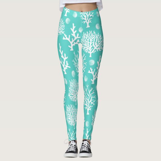 Leggings Côté Mer Blanche Coraux et Coquillages (Devant)