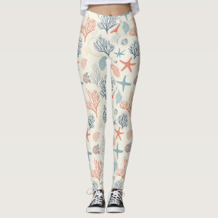 Leggings Côtière rustique - Coquillages, Starfish, Reef (35