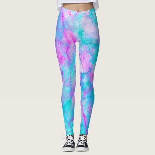Leggings Cotton Candy Pink & Blue Watercolor Wash Stain (Devant)