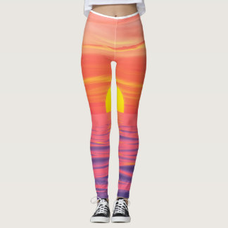 Leggings Coucher de soleil aux couleurs vives sur la plage