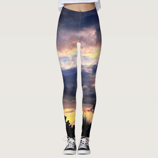 Leggings Coucher De Soleil Avec Palmiers (Devant)