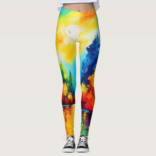Leggings Coucher de soleil de forêt enchanté (Devant)