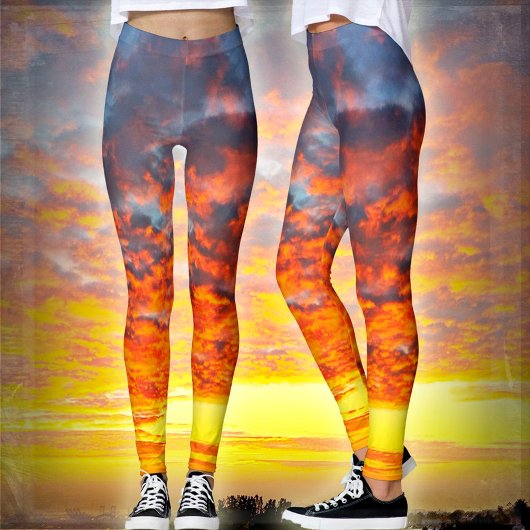 Leggings Coucher de soleil moderne orange jaune nuages phot