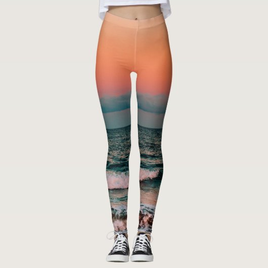 Leggings coucher de soleil sur la mer (Devant)