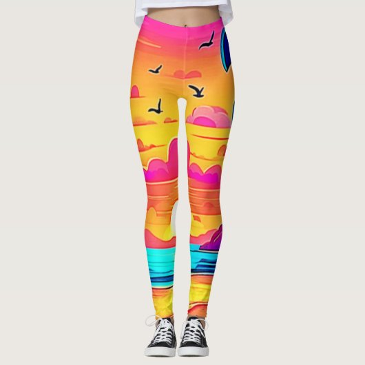 Leggings Coucher de soleil tropical vif (Devant)