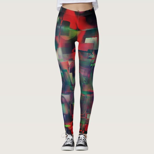 Leggings Couches d'image vertes et rouges et une légère ton (Devant)