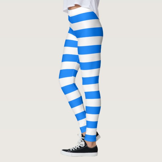 Leggings Couleur azur et blanc rayé horizontal (Gauche)