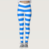 Leggings Couleur azur et blanc rayé horizontal (Devant)