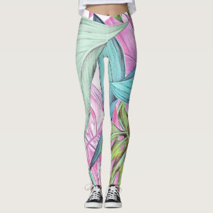 Leggings Couleur colorée grande feuille tropicale