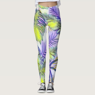 Leggings Couleur colorée grande feuille tropicale