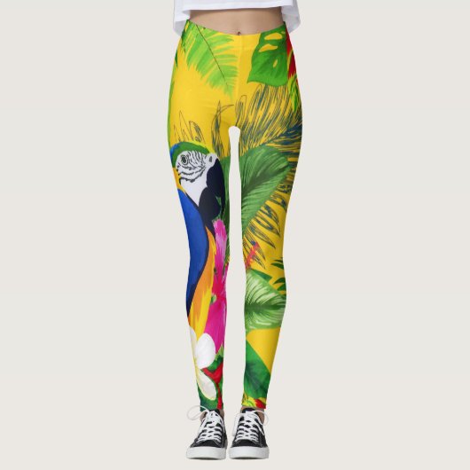 Leggings Couleur d'été Tropical Toucan Feuille (Devant)
