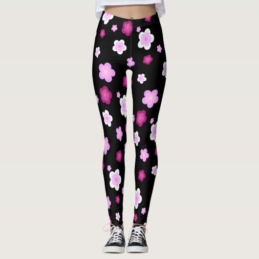 Leggings Couleur fleurie rose pâle Motif (Devant)