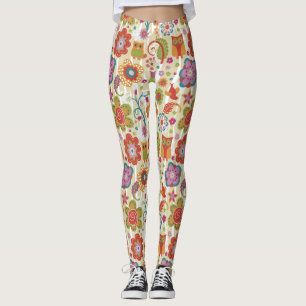 Leggings Couleur florale et hibou