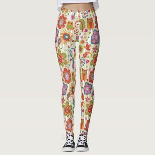 Leggings Couleur florale et hibou (Devant)
